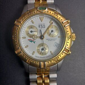 Esquire Swiss Watch Quartz Chronograph 300389 Stainless Gold Tones Water Resist
